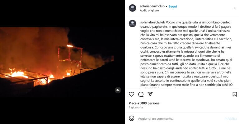 Sardegna, in fiamme il Solaria Beach Club